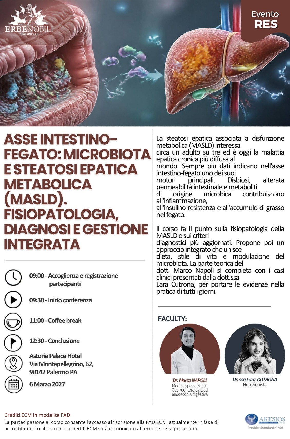 Palermo - Asse intestino-fegato: microbiota e steatosi epatica metabolica (MASLD). Fisiopatologia, diagnosi e gestione integrata