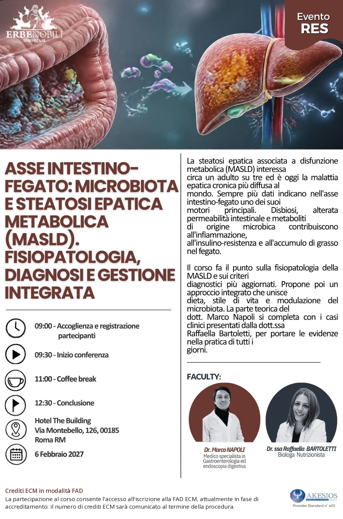 Roma - Asse intestino-fegato: microbiota e steatosi epatica metabolica (MASLD). Fisiopatologia, diagnosi e gestione integrata